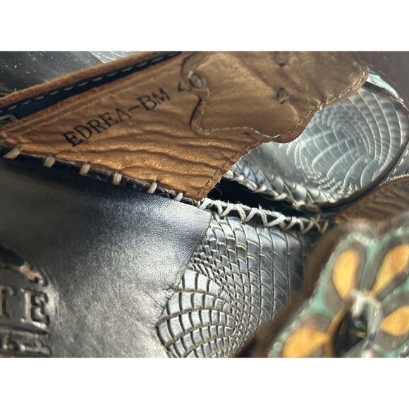 L'Artiste by Spring Step Size 40 Edrea Black Leather Wedge Sandals Floral - Picture 6 of 11